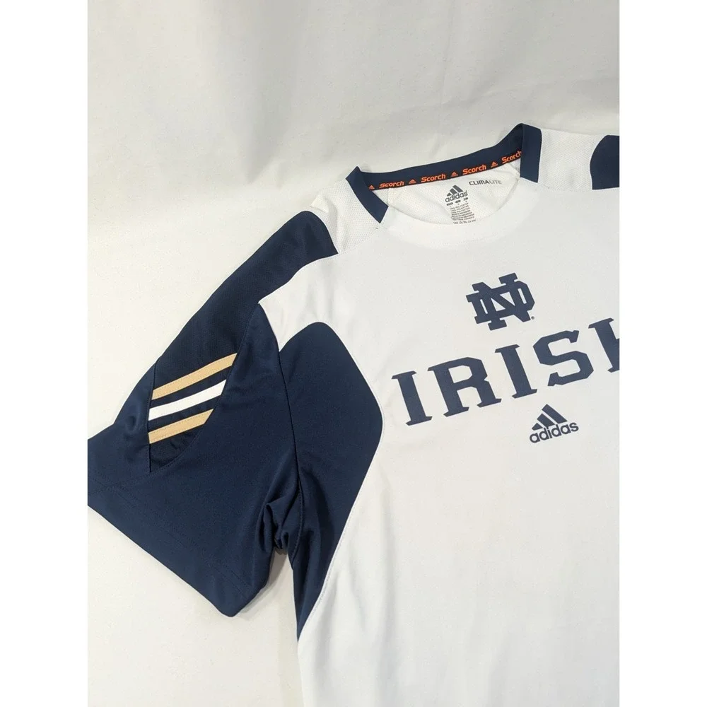 Adidas‎ Mens Large Team Notre Dame University Football Irish T-Shirt White Navy